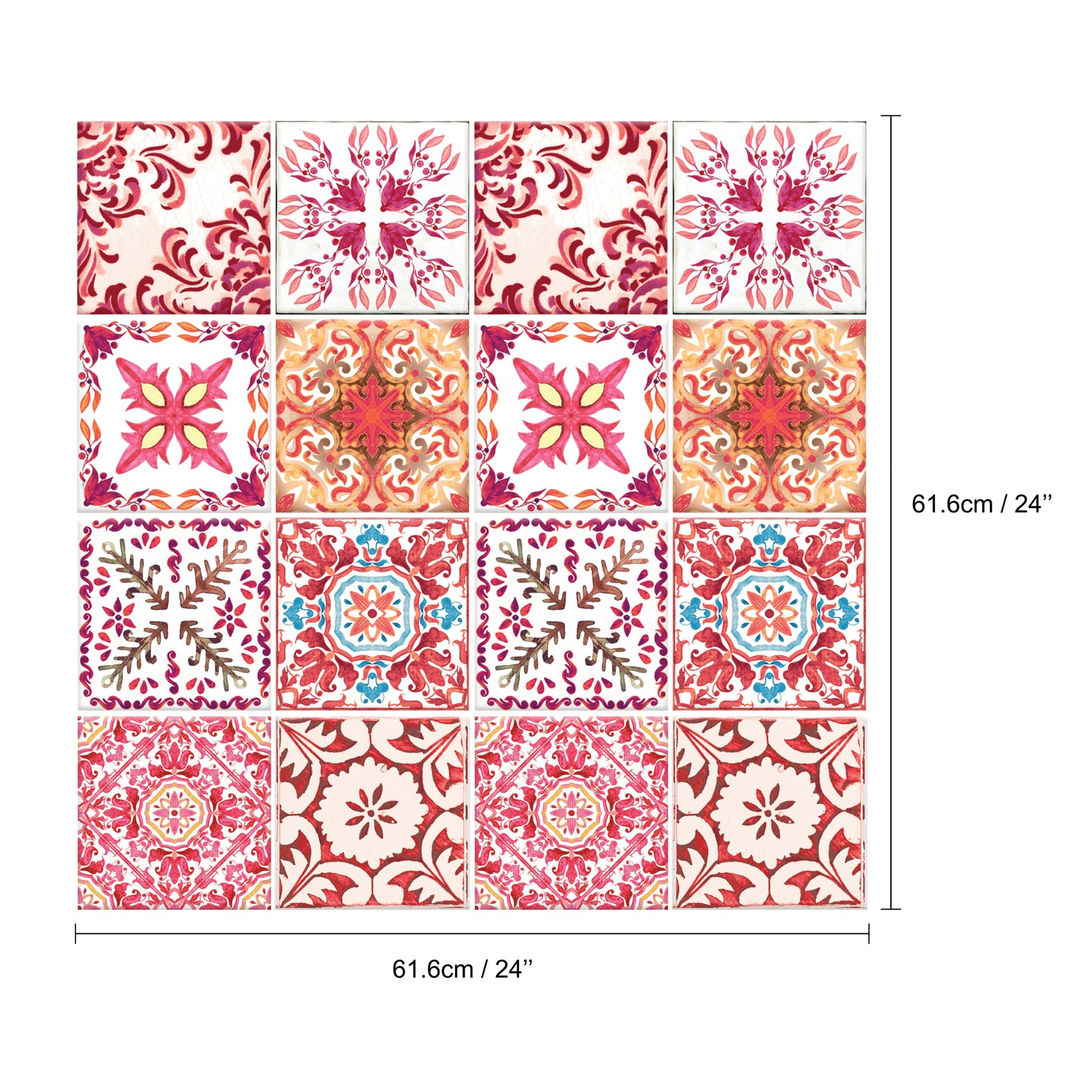 Moroccan Rose Red Mosaic Glossy 3D Sticker Tile 15.4 cm (6 in) - 16pcs in a pack