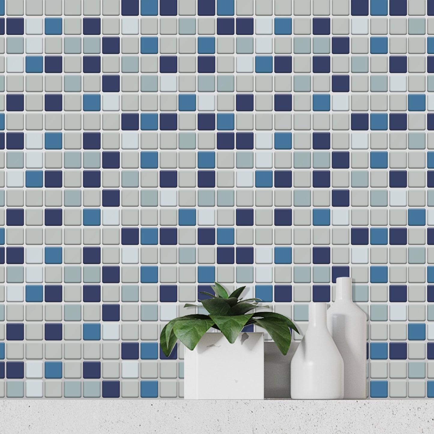 Blue Sea Mosaic Glossy 3D Sticker Tile 30.5 x 15.4cm (12 x 6 in) - 12pcs in a pack
