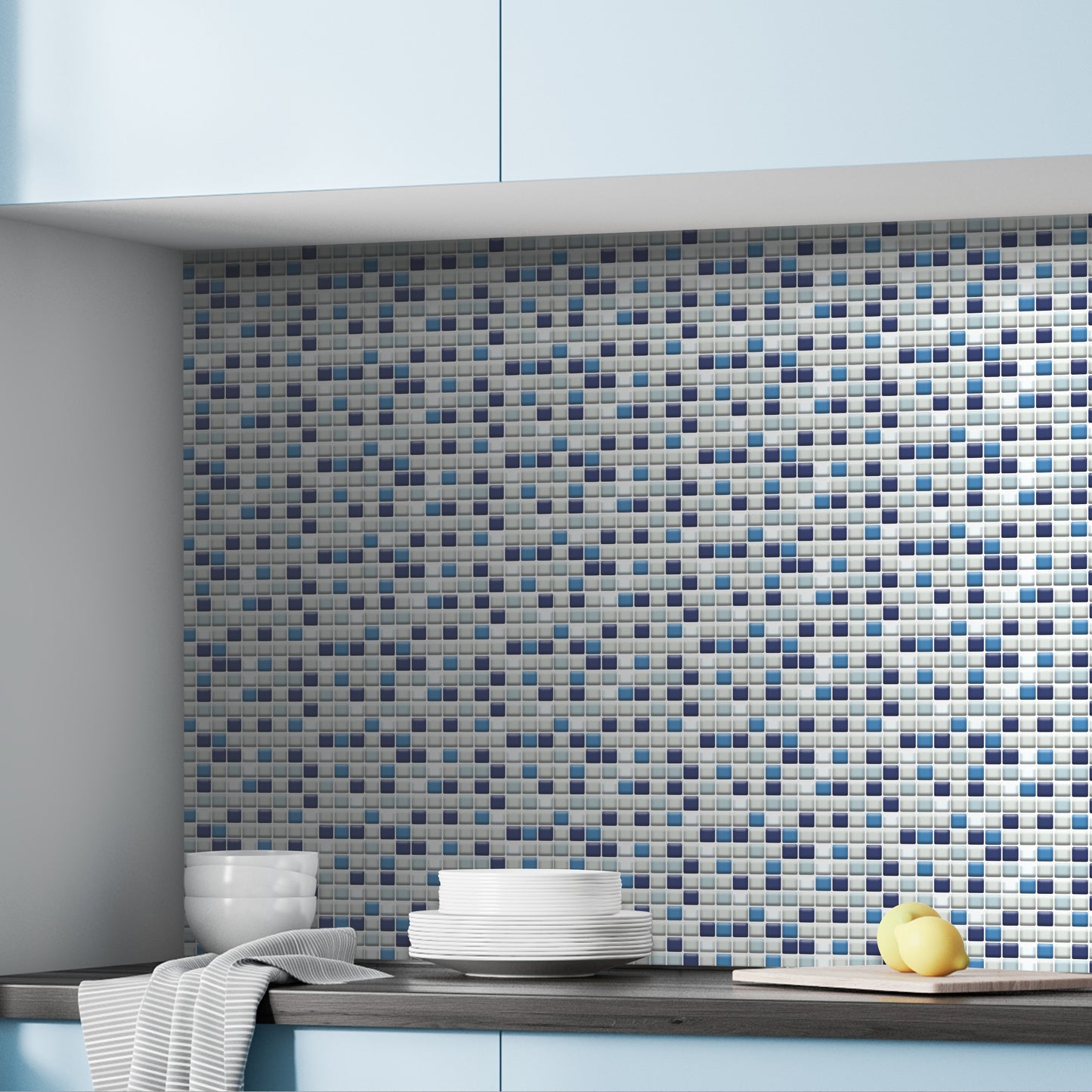 Blue Sea Mosaic Glossy 3D Sticker Tile 30.5 x 15.4cm (12 x 6 in) - 12pcs in a pack