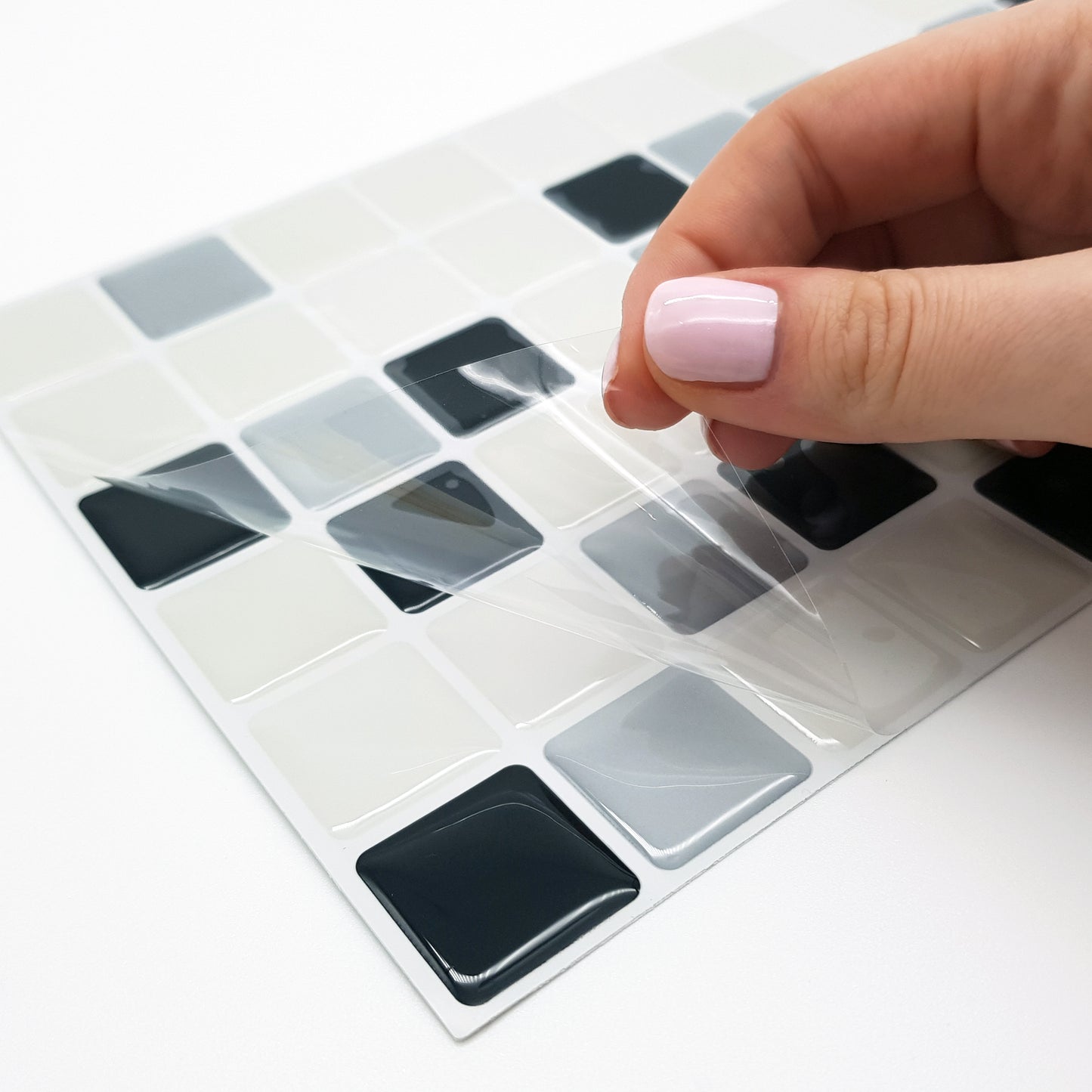 Classic Black and White Mosaic Glossy 3D Sticker Tile 30.5 x 15.4cm (12 x 6 in) - 12pcs in a pack