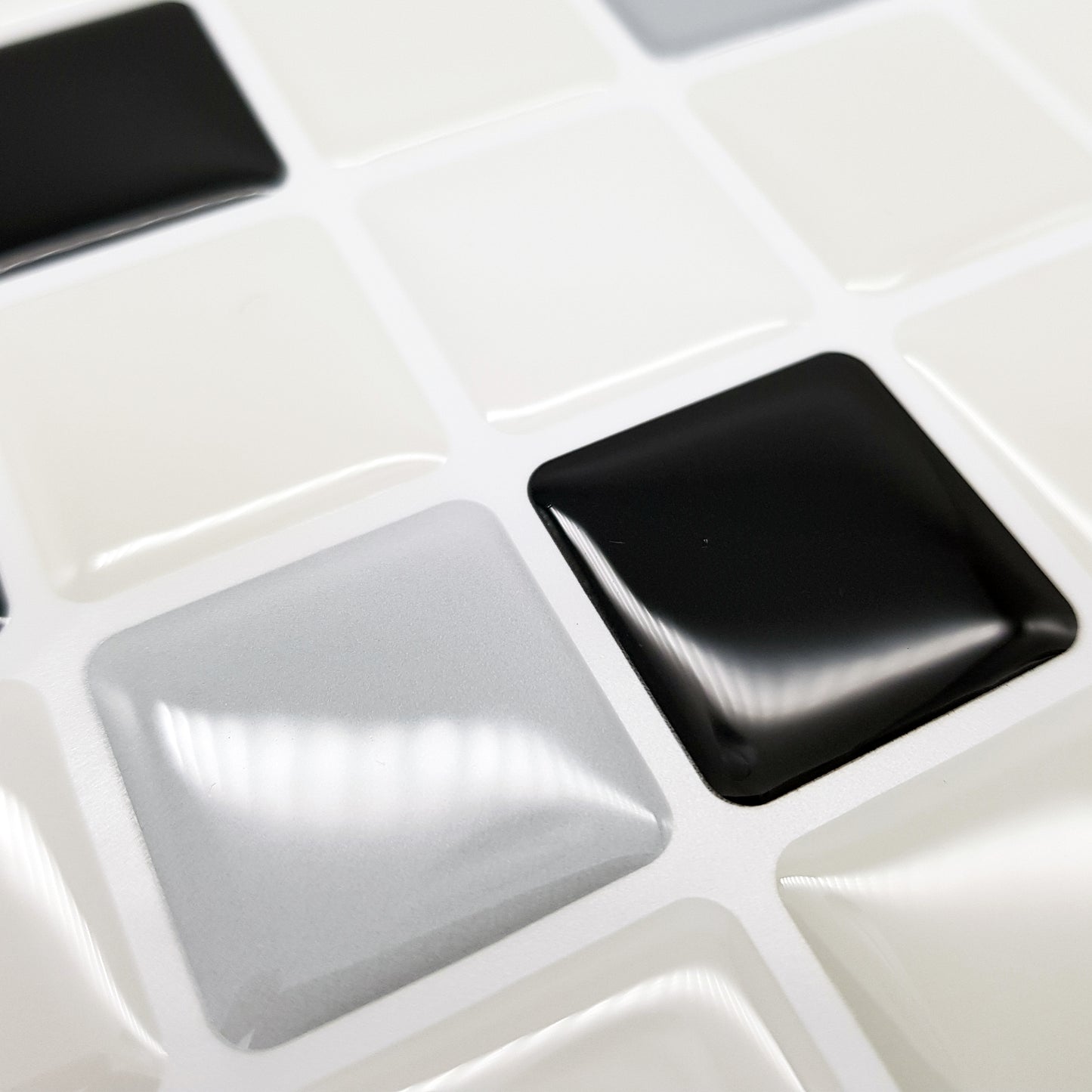 Classic Black and White Mosaic Glossy 3D Sticker Tile 30.5 x 15.4cm (12 x 6 in) - 12pcs in a pack