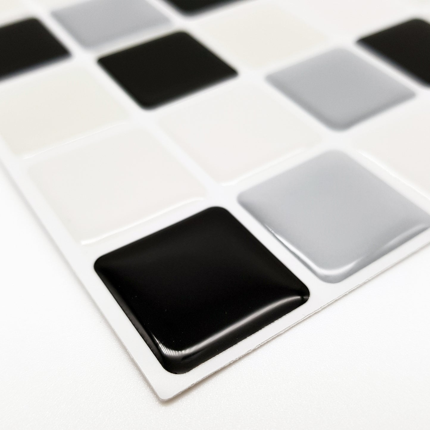 Classic Black and White Mosaic Glossy 3D Sticker Tile 30.5 x 15.4cm (12 x 6 in) - 12pcs in a pack