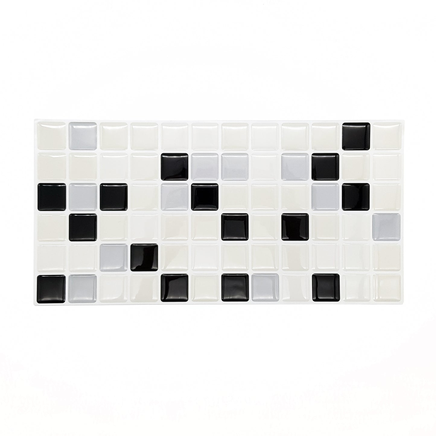 Classic Black and White Mosaic Glossy 3D Sticker Tile 30.5 x 15.4cm (12 x 6 in) - 12pcs in a pack