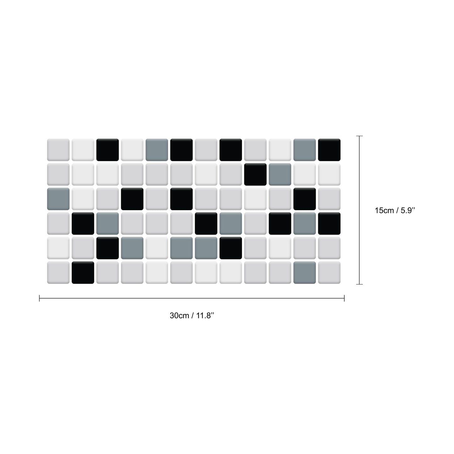 Classic Black and White Mosaic Glossy 3D Sticker Tile 30.5 x 15.4cm (12 x 6 in) - 12pcs in a pack