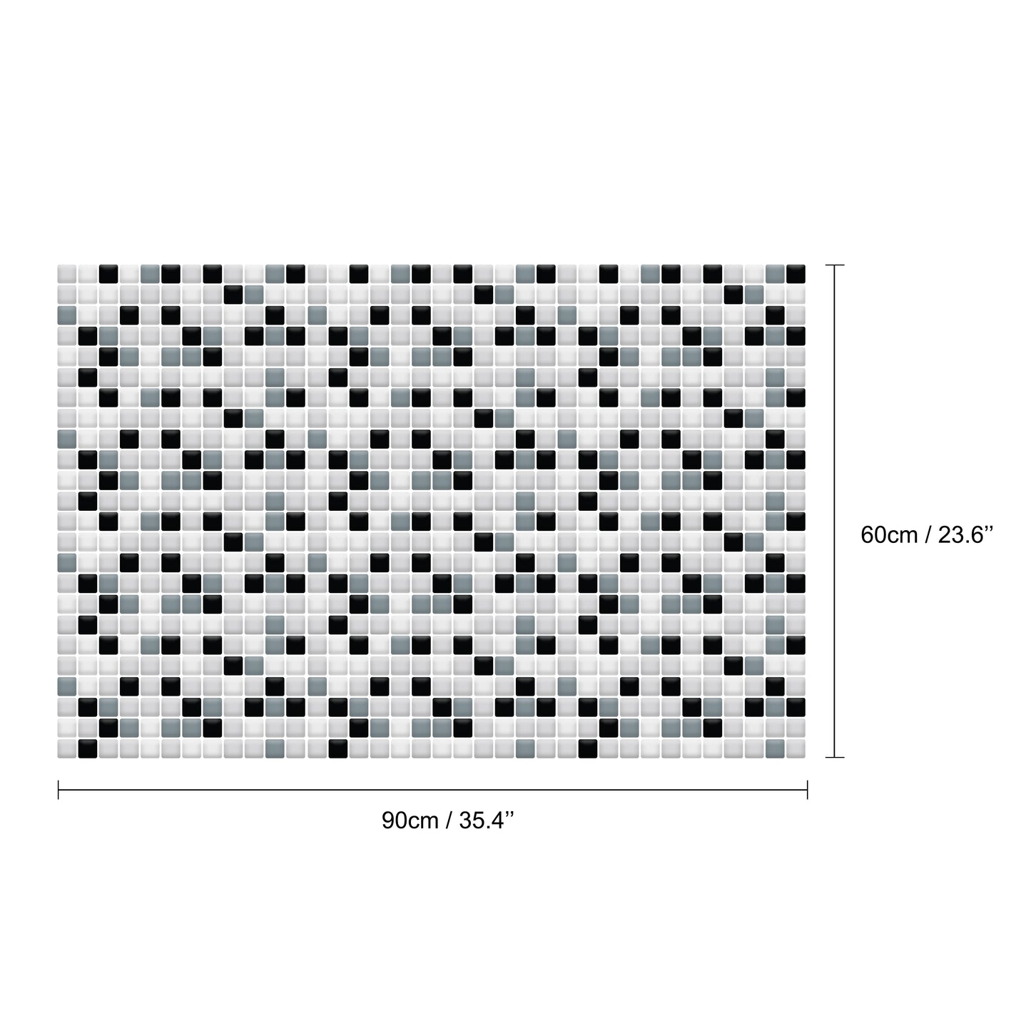 Classic Black and White Mosaic Glossy 3D Sticker Tile 30.5 x 15.4cm (12 x 6 in) - 12pcs in a pack