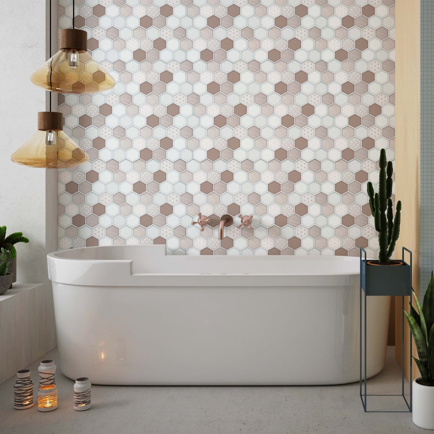 Honey Hexa Brown Glossy 3D Tile Stickers 30.5 x 15.4cm (12 x 6 in) - 12 pcs in a pack