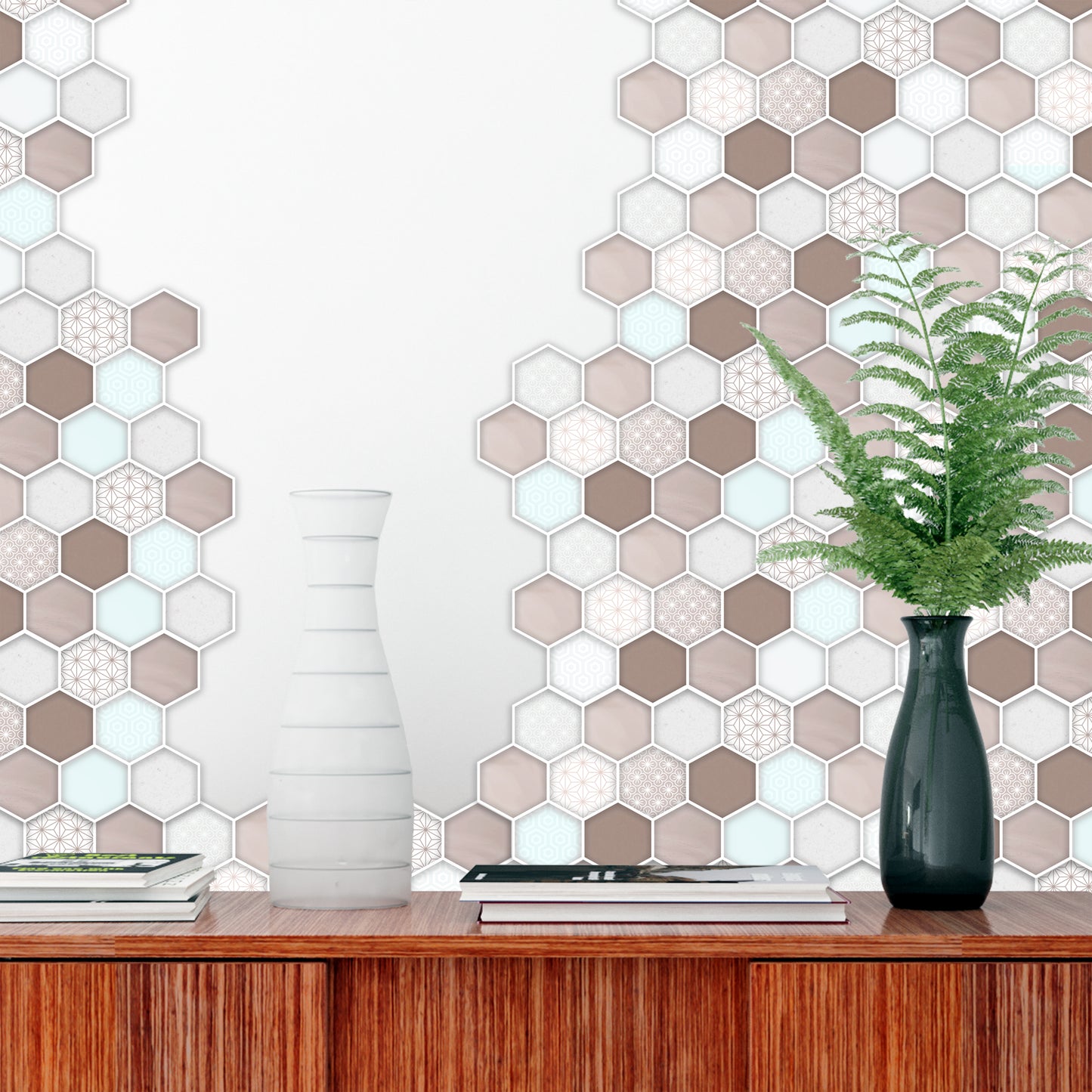 Honey Hexa Brown Glossy 3D Tile Stickers 30.5 x 15.4cm (12 x 6 in) - 12 pcs in a pack
