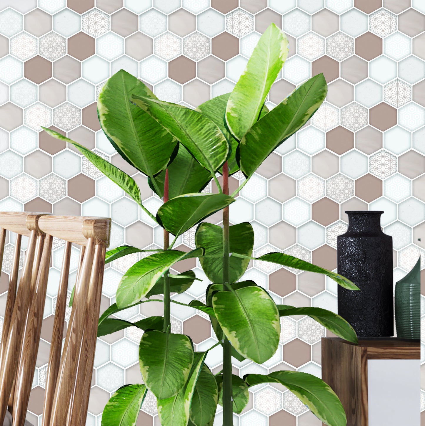 Honey Hexa Brown Glossy 3D Tile Stickers 30.5 x 15.4cm (12 x 6 in) - 12 pcs in a pack