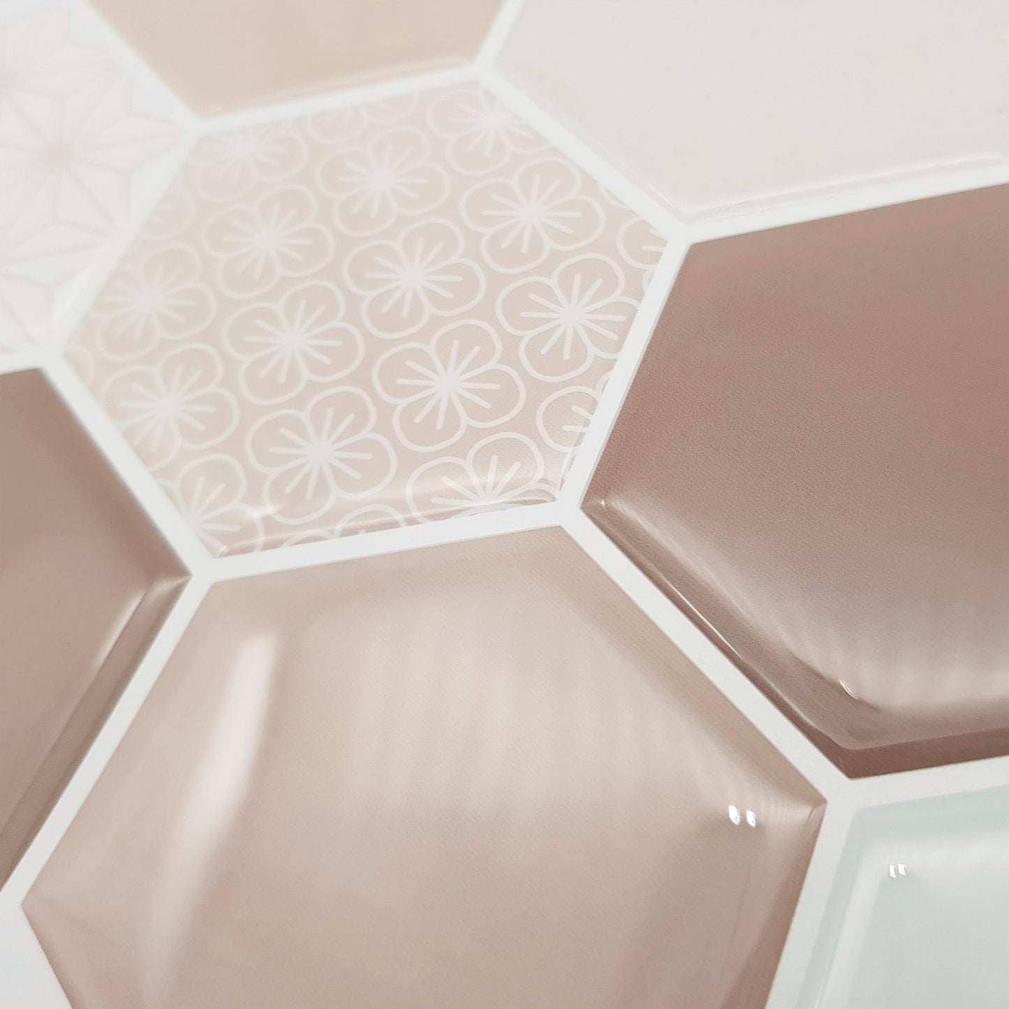 Honey Hexa Brown Glossy 3D Tile Stickers 30.5 x 15.4cm (12 x 6 in) - 12 pcs in a pack