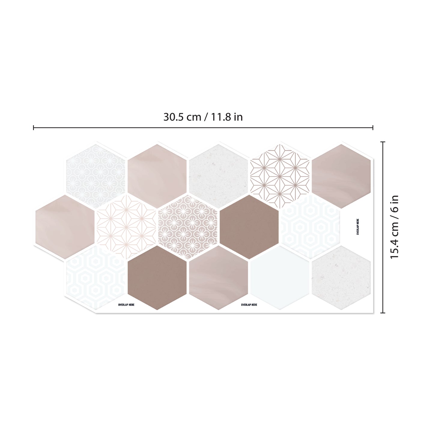 Honey Hexa Brown Glossy 3D Tile Stickers 30.5 x 15.4cm (12 x 6 in) - 12 pcs in a pack