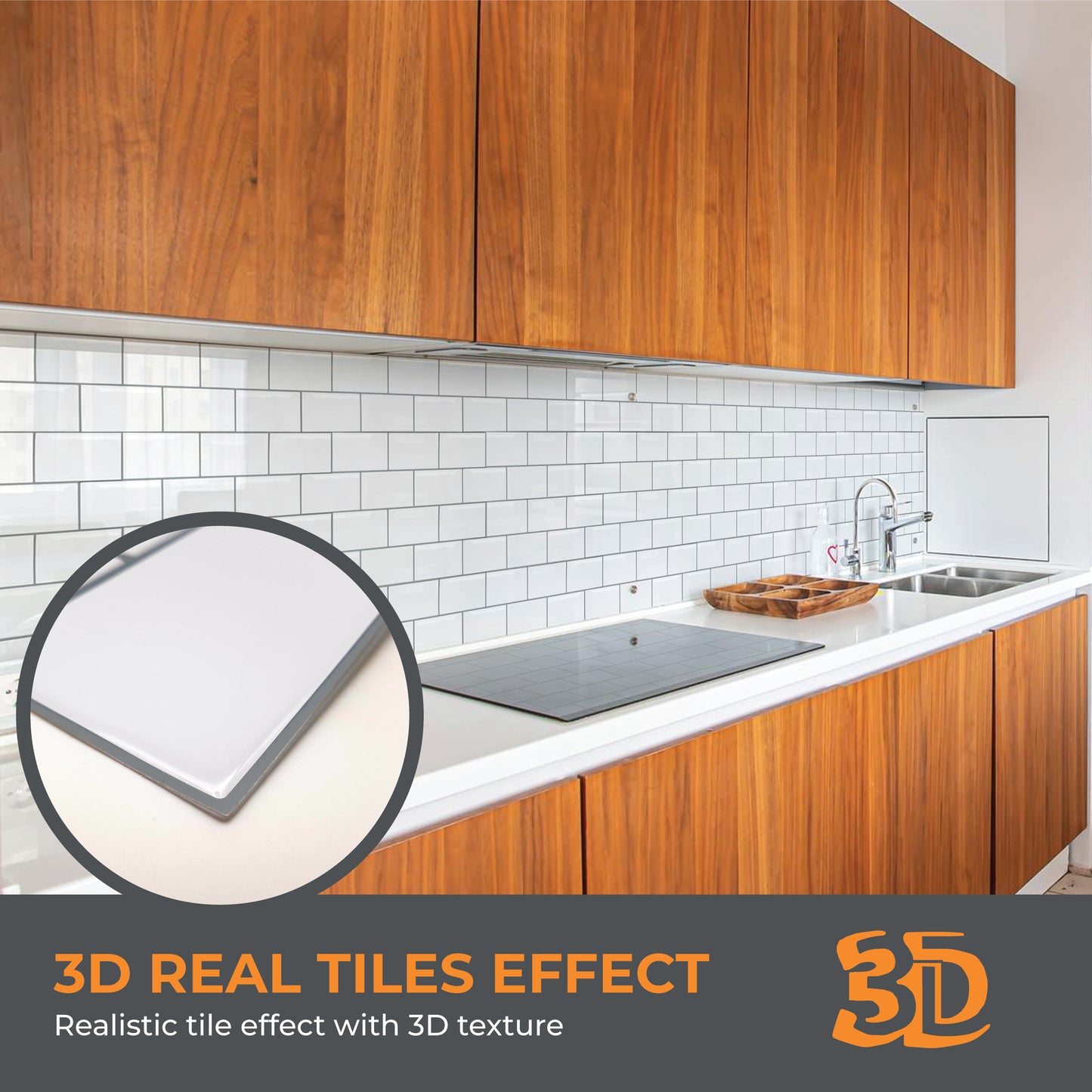 London Metro Classic Brick Brilliant White Glossy 3D Tile 30.5 x 30.5cm - 6 pcs