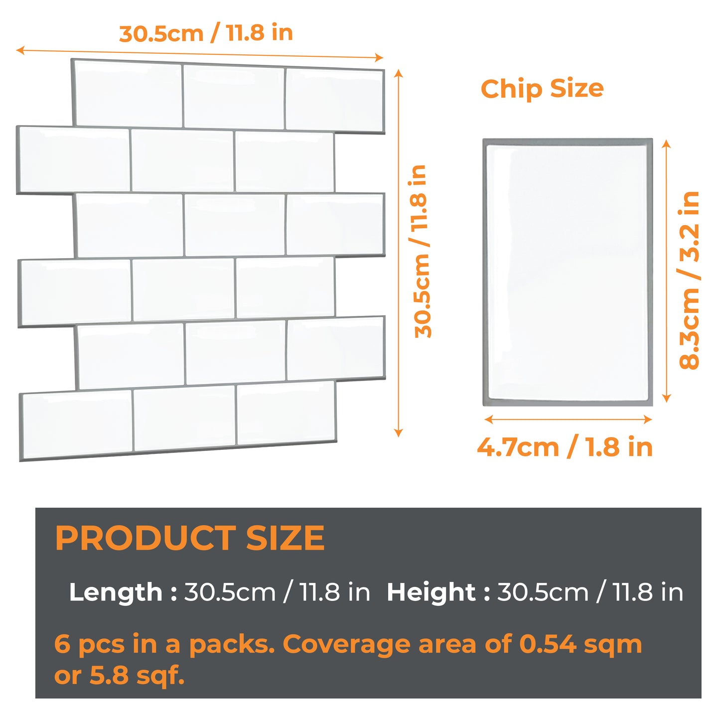 London Metro Classic Brick Brilliant White Glossy 3D Tile 30.5 x 30.5cm - 6 pcs