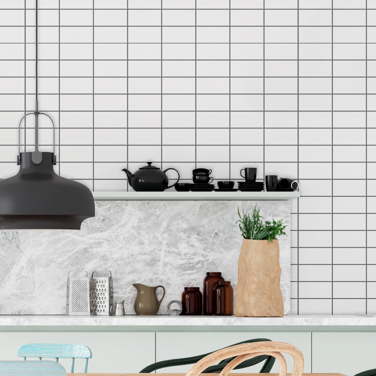 Insta Kitchen Original Brilliant White Glossy 3D Tile Stickers 30.5 x 15.4cm (12 x 6 in) - 12 pcs in a pack