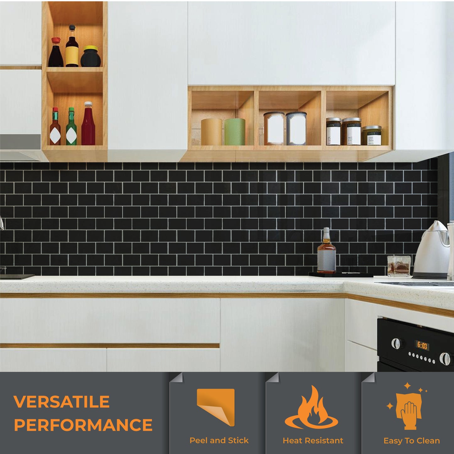 London Metro Classic Brick Pure Black Glossy Extra 3D Tile 30.5 x 30.5cm - 6 pcs