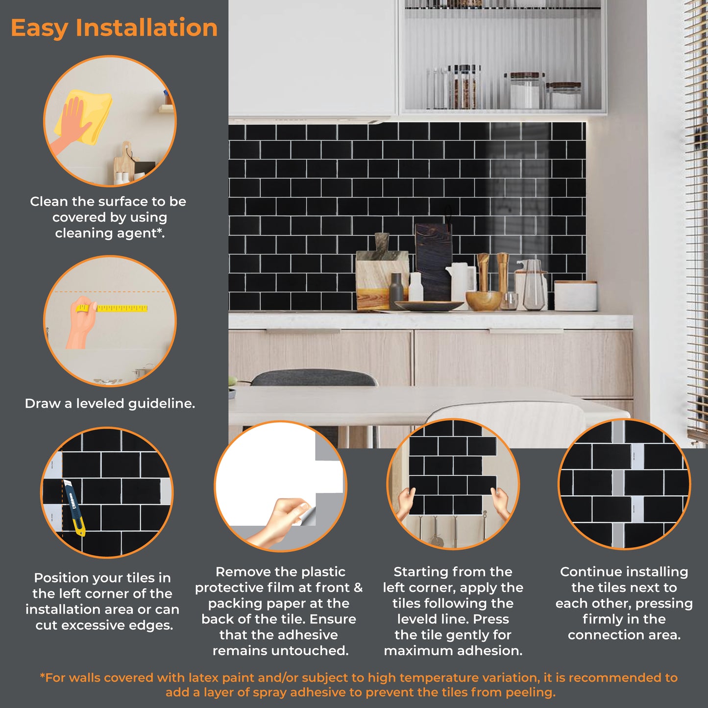 London Metro Classic Brick Pure Black Glossy Extra 3D Tile 30.5 x 30.5cm - 6 pcs