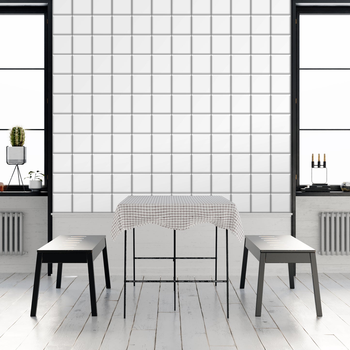 Spanish Retro White Square Glossy 3D Tile Stickers 15.4 cm (6 in) - 16pcs in a pack