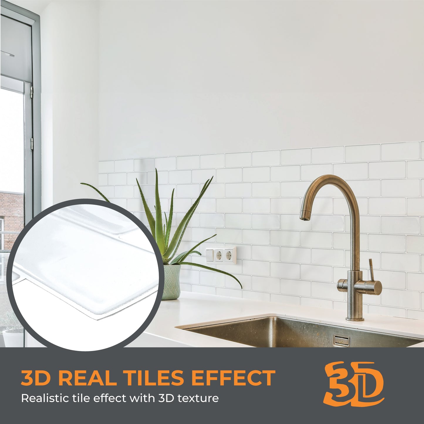 London Minimalist Brilliant All-White Glossy 3D Tile 30.5 x 30.5cm - 6 pcs