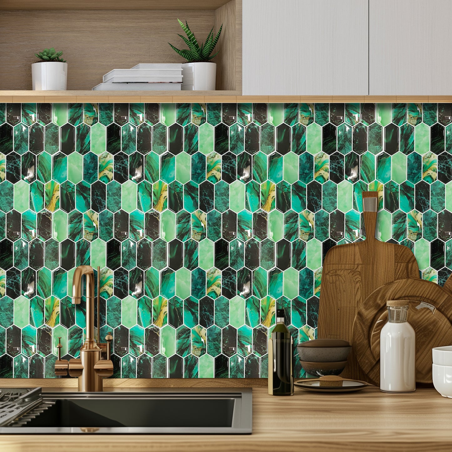 Green Hexagon Honeycomb 3D Sticker Tile 12 x 12 inches / 30.5 x 30.5 cm - 6pcs in a pack