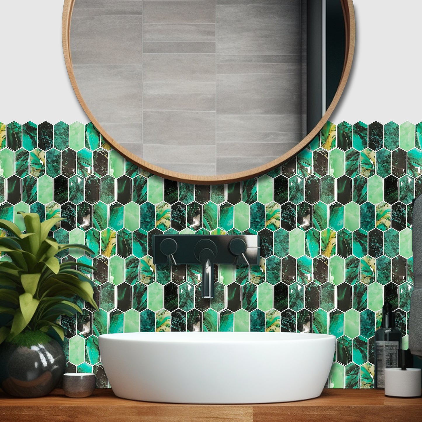 Green Hexagon Honeycomb 3D Sticker Tile 12 x 12 inches / 30.5 x 30.5 cm - 6pcs in a pack