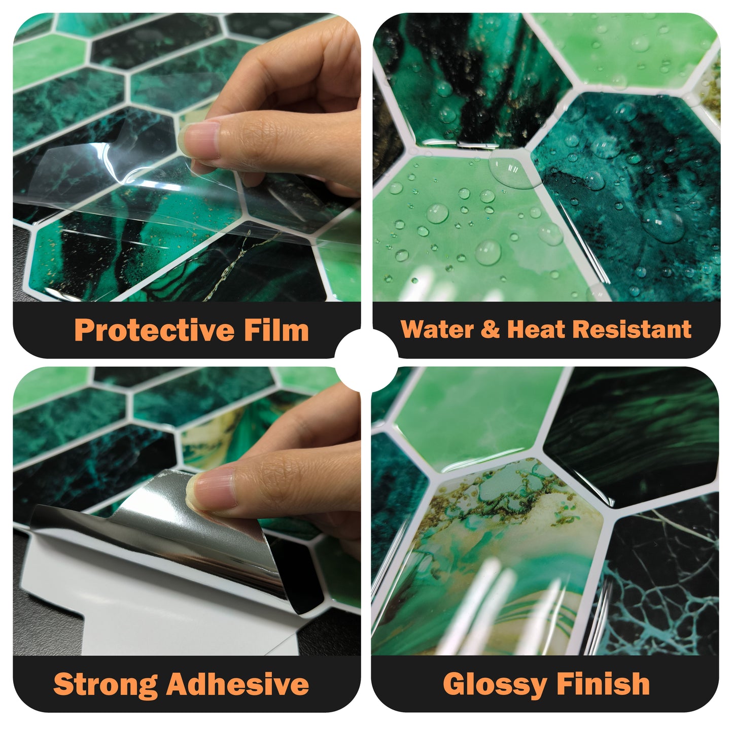 Green Hexagon Honeycomb 3D Sticker Tile 12 x 12 inches / 30.5 x 30.5 cm - 6pcs in a pack