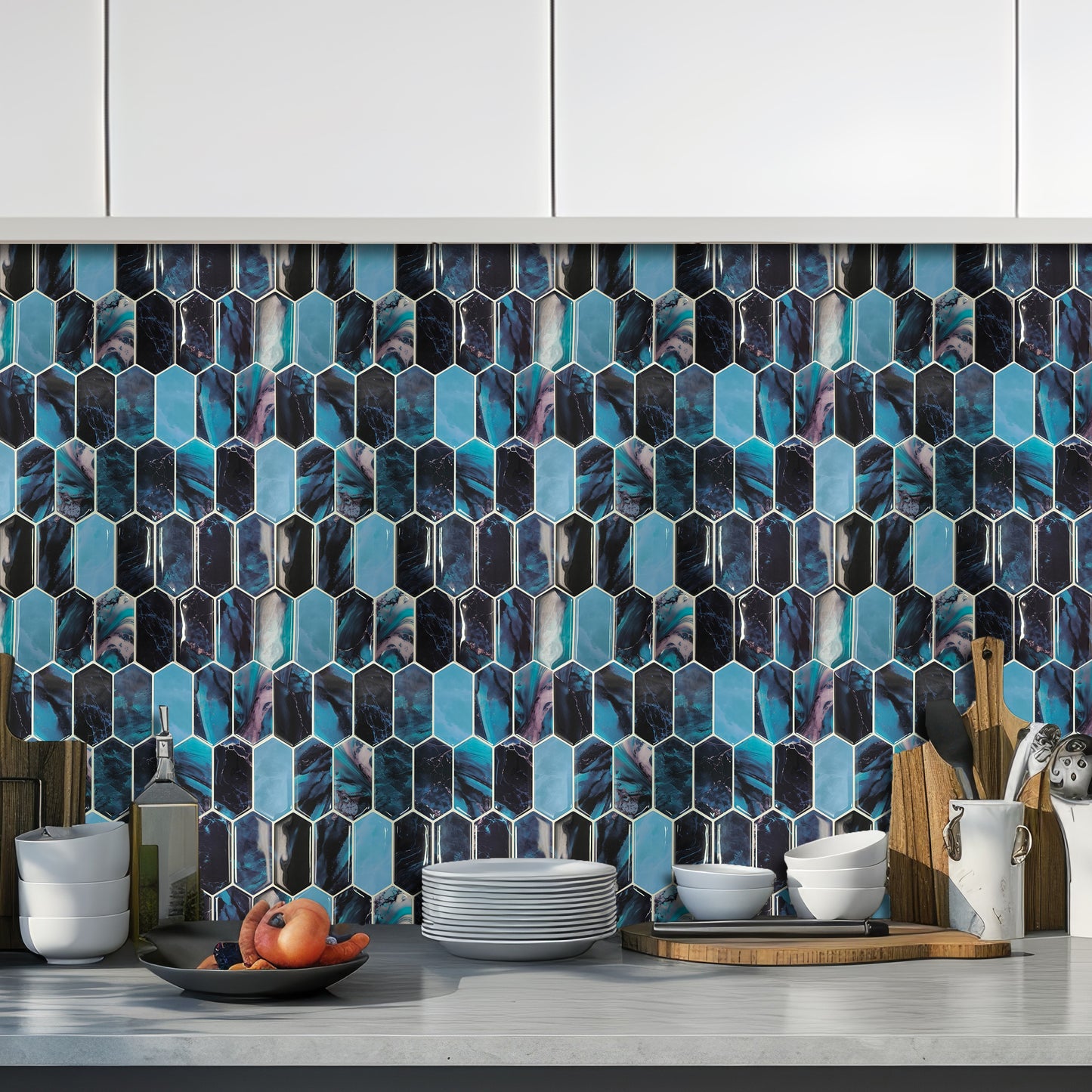 Blue Hexagon Honeycomb 3D Sticker Tile 12 x 12 inches / 30.5 x 30.5 cm - 6pcs in a pack