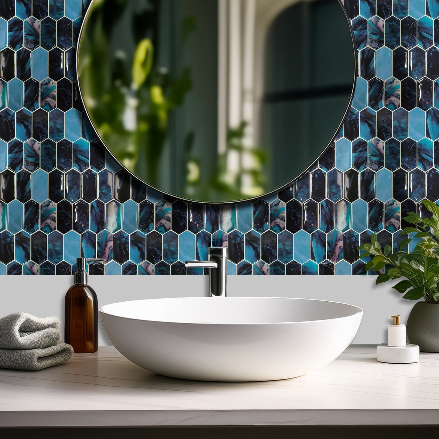 Blue Hexagon Honeycomb 3D Sticker Tile 12 x 12 inches / 30.5 x 30.5 cm - 6pcs in a pack