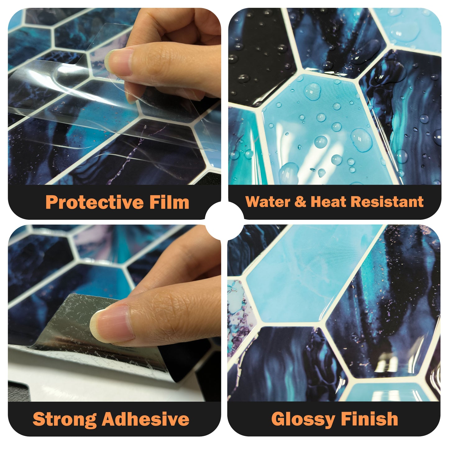 Blue Hexagon Honeycomb 3D Sticker Tile 12 x 12 inches / 30.5 x 30.5 cm - 6pcs in a pack