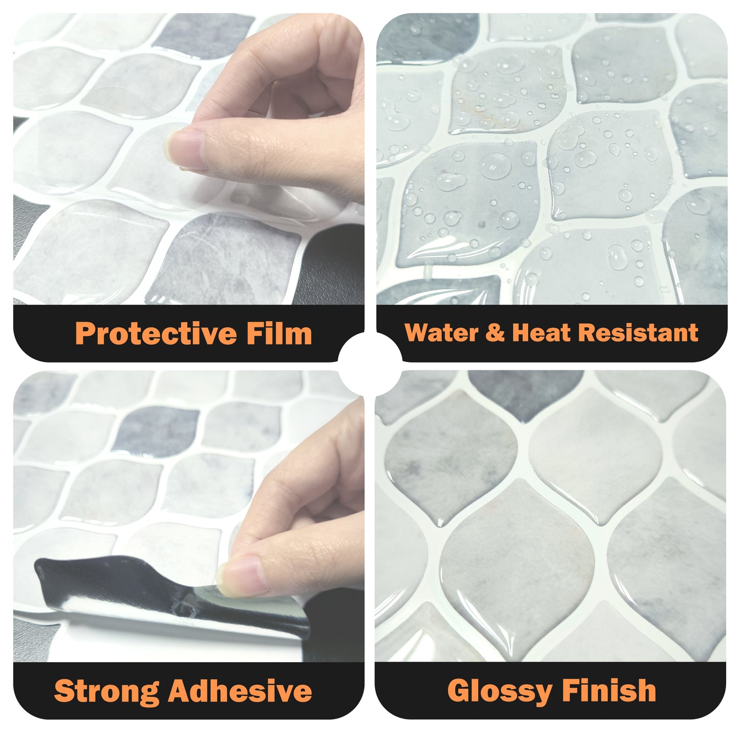 Grey Leaf Stone 3D Sticker Tile 12 x 12 inches / 30.5 x 30.5 cm - 6pcs in a pack
