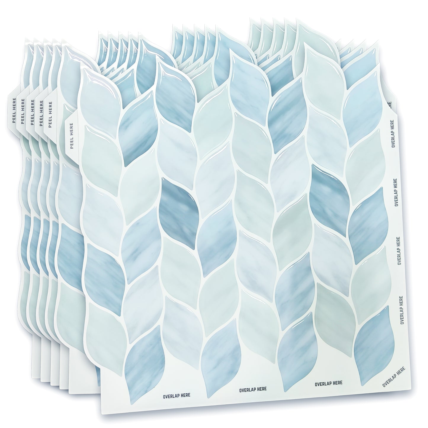 Leafy Blue Pattern Stone 3D Sticker Tile 12 x 12 inches / 30.5 x 30.5 cm - 6pcs in a pack