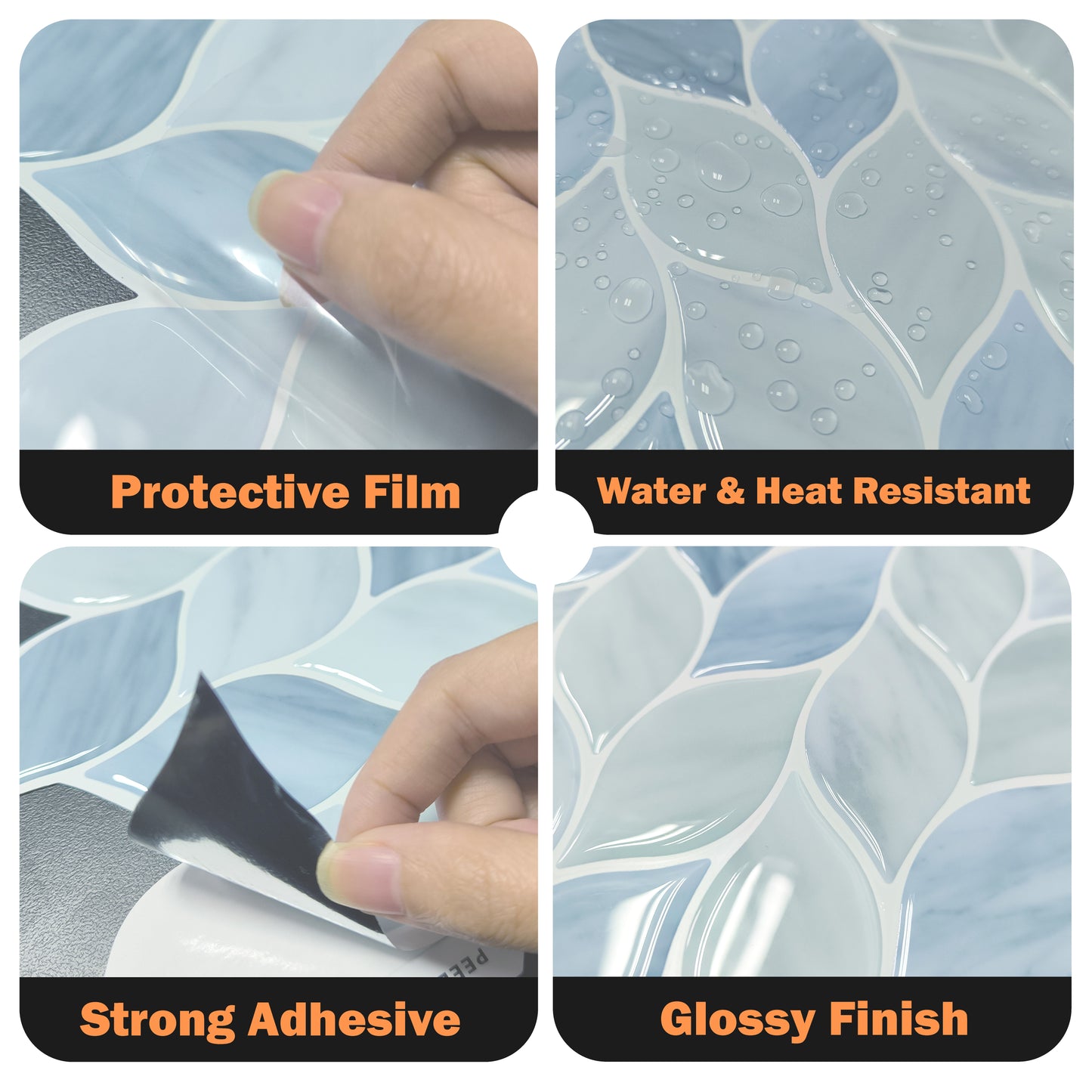 Leafy Blue Pattern Stone 3D Sticker Tile 12 x 12 inches / 30.5 x 30.5 cm - 6pcs in a pack