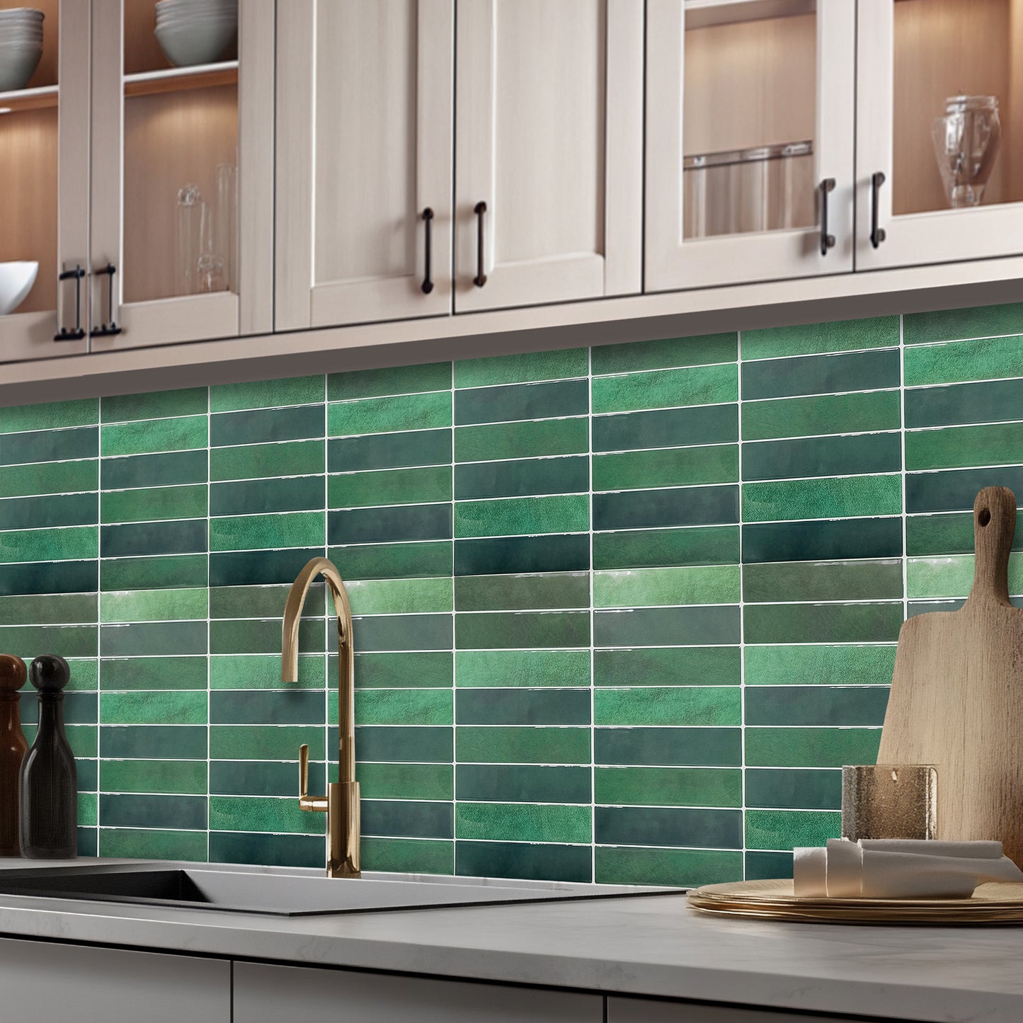 Dark Mose Green Rectangular 3D Sticker Tile 12 x 12 inches / 30.5 x 30.5 cm - 6pcs in a pack