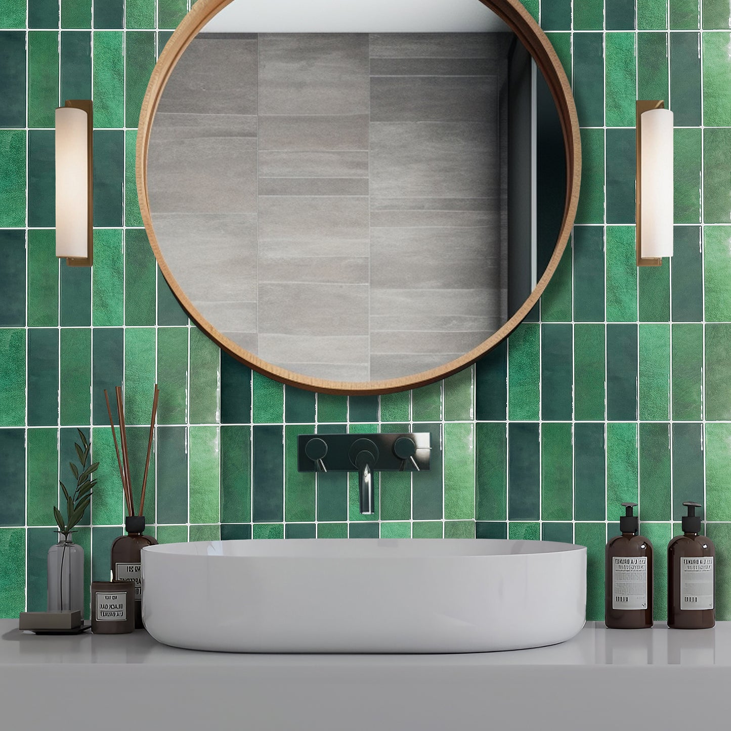 Dark Mose Green Rectangular 3D Sticker Tile 12 x 12 inches / 30.5 x 30.5 cm - 6pcs in a pack