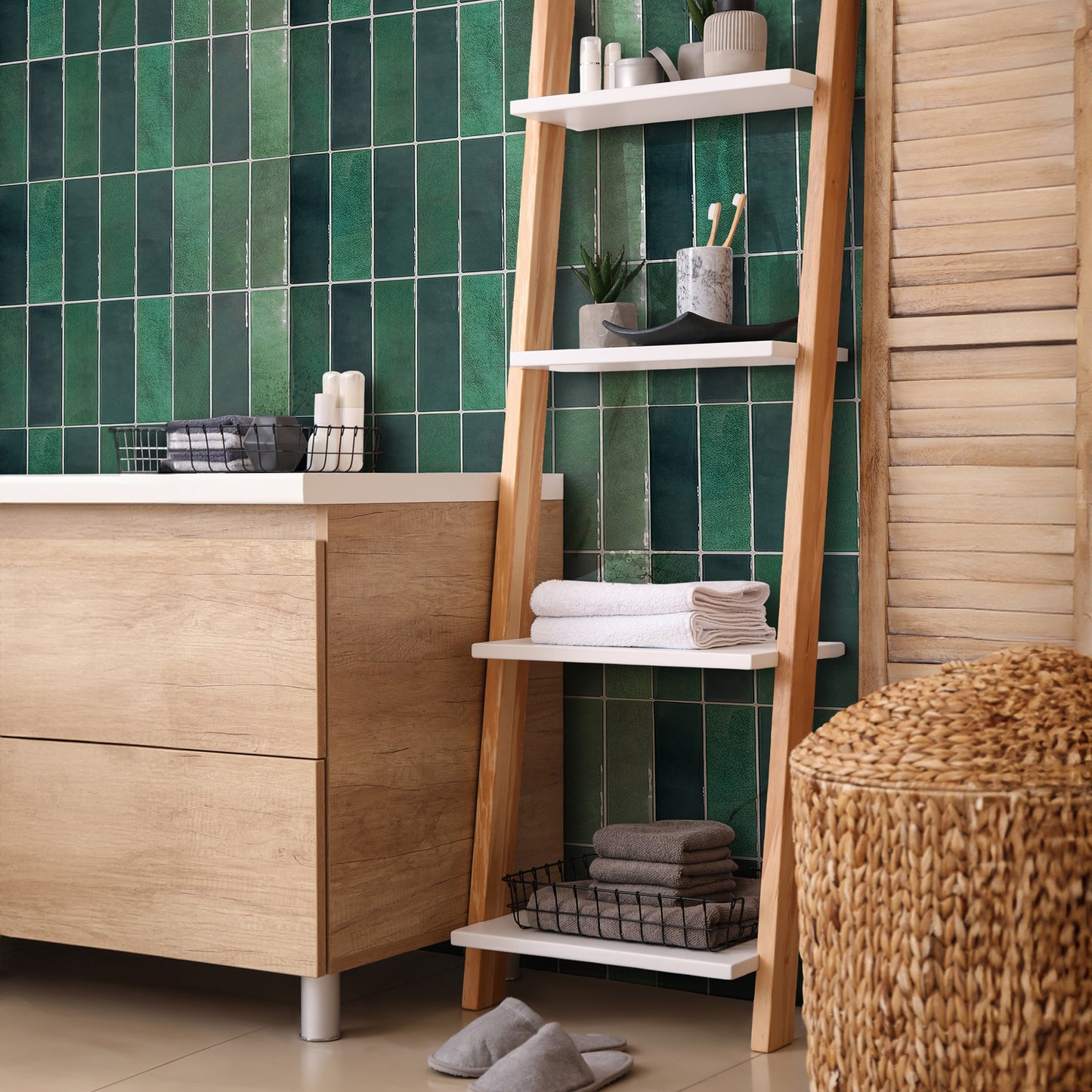 Dark Mose Green Rectangular 3D Sticker Tile 12 x 12 inches / 30.5 x 30.5 cm - 6pcs in a pack