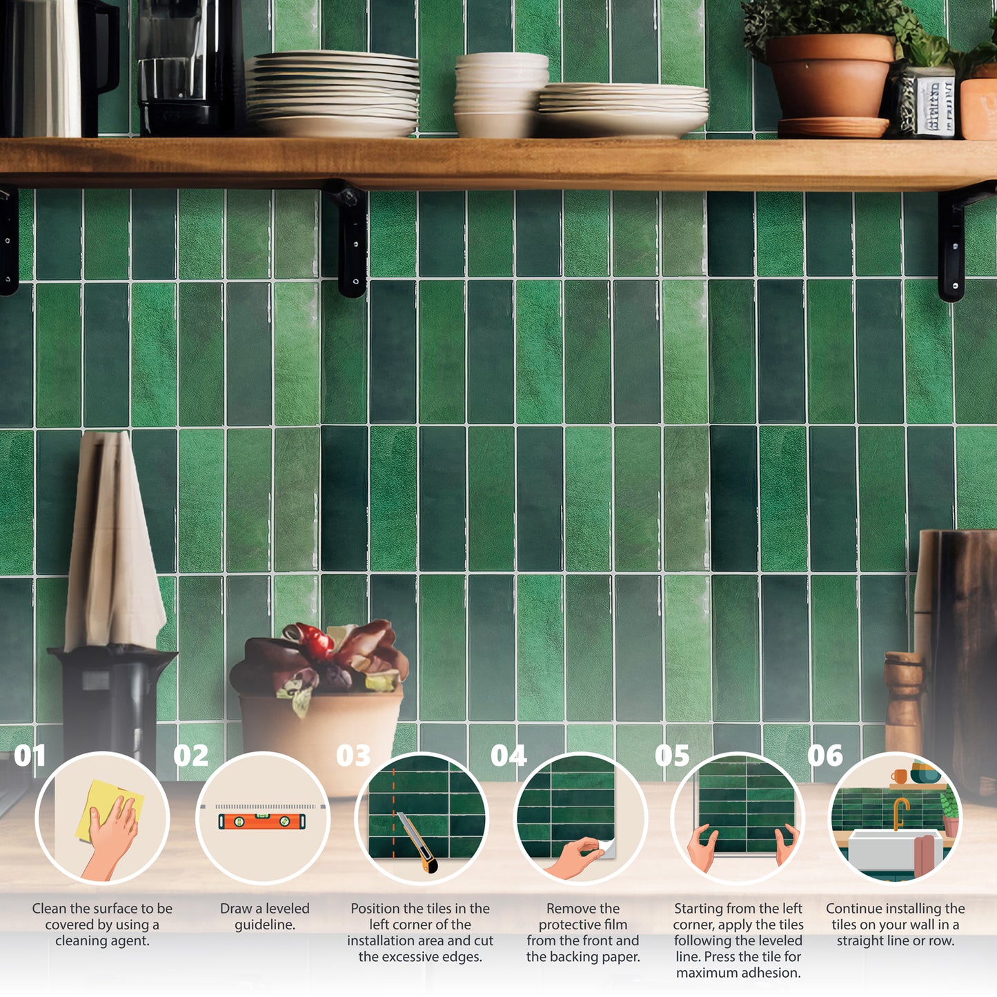 Dark Mose Green Rectangular 3D Sticker Tile 12 x 12 inches / 30.5 x 30.5 cm - 6pcs in a pack