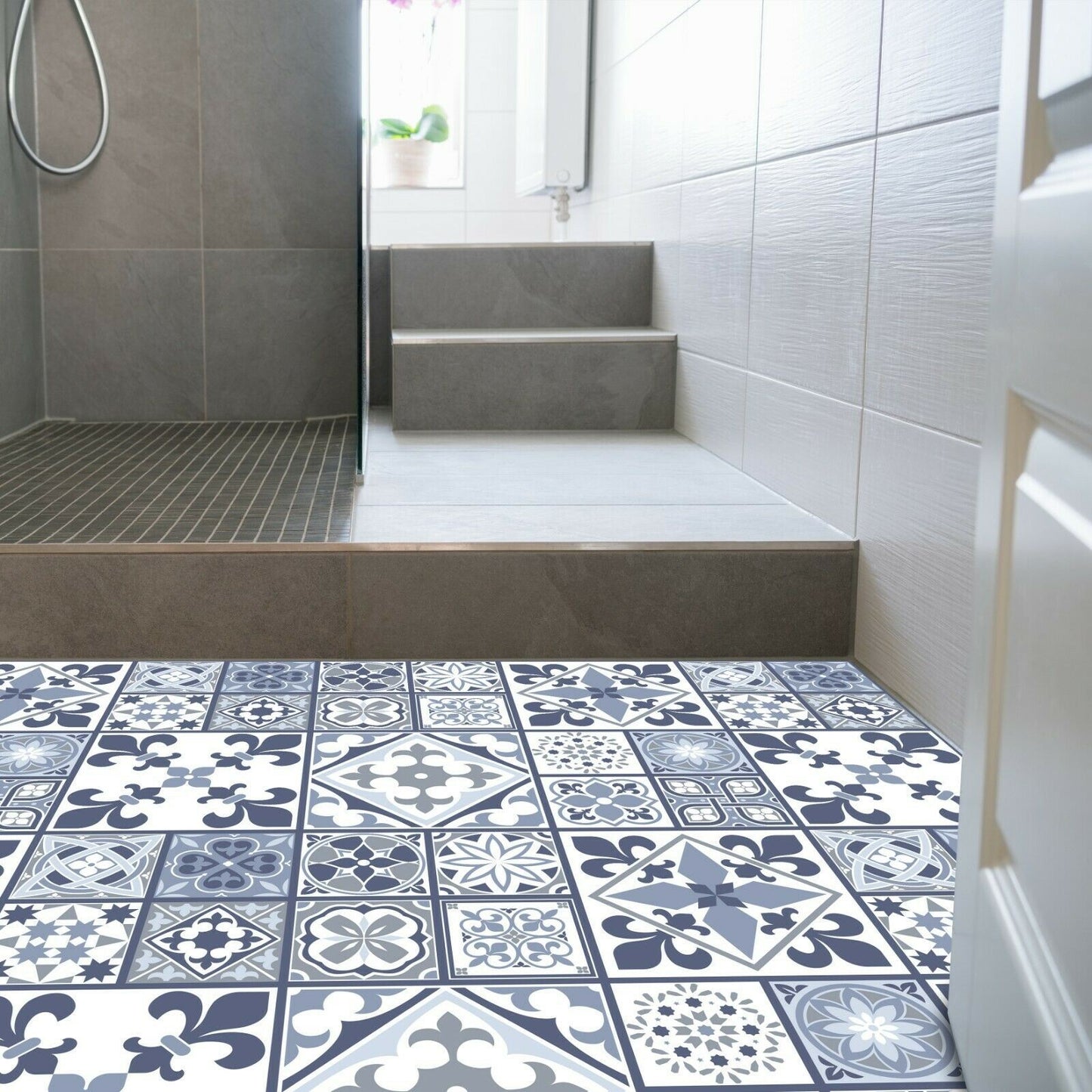 WFS6012 - Lisbon Blue Tiles Melange Floor Sticker 120cm x 60 cm