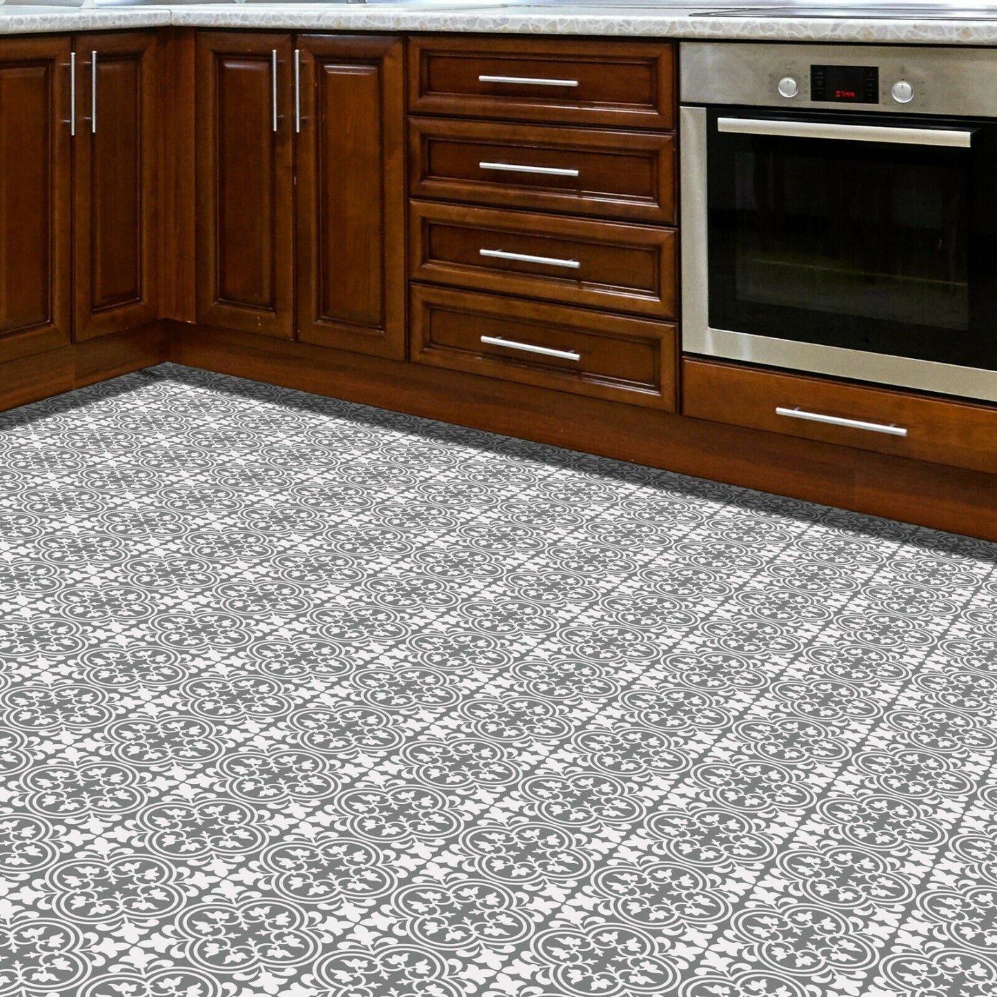 WFS6016 - Cement Antique Floral Tulip Pattern Floor Stickers 120cm x 60 cm