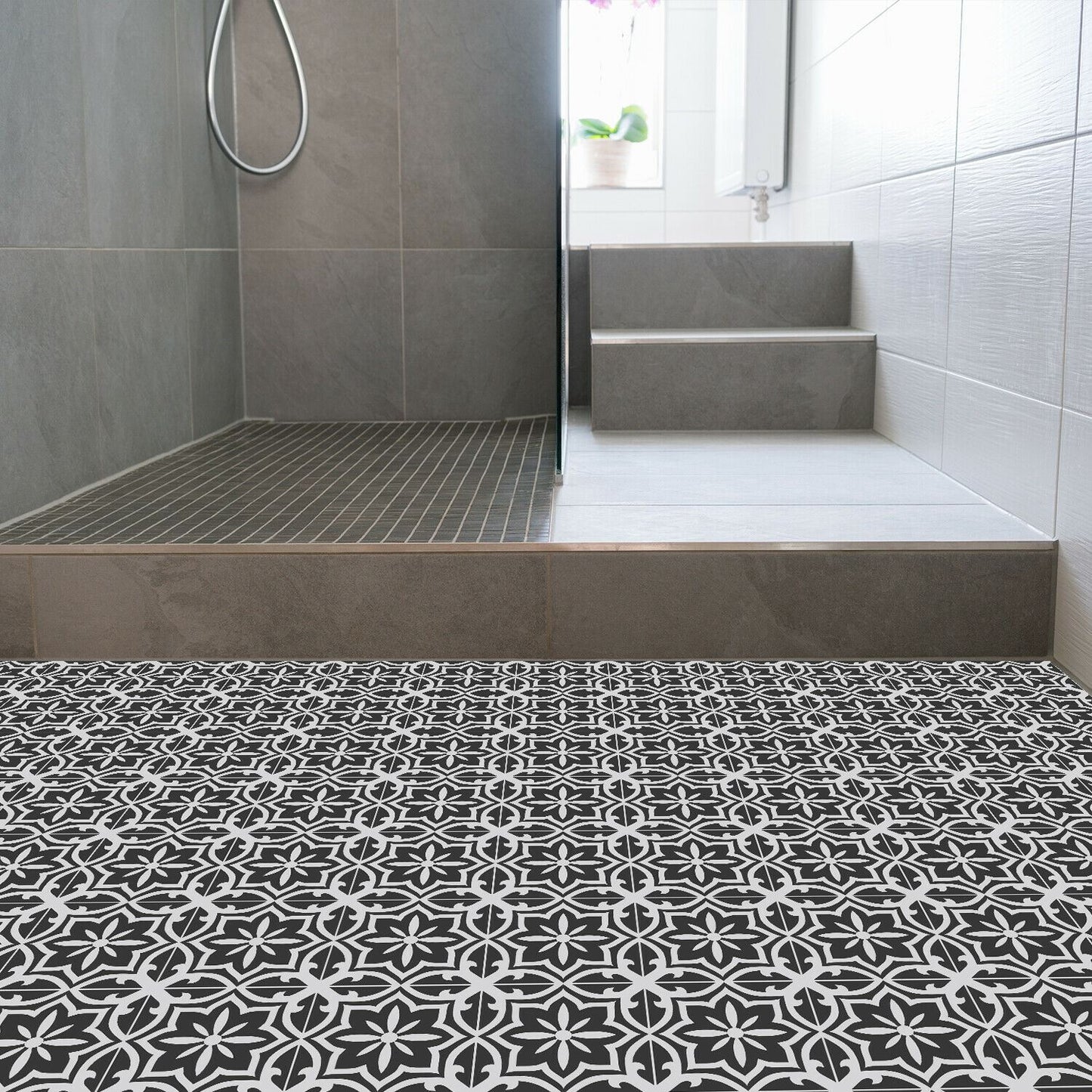 WFS6017 - Medieval Art Seamless Floral Pattern Tiles Floor Stickers 120cm x 60 cm