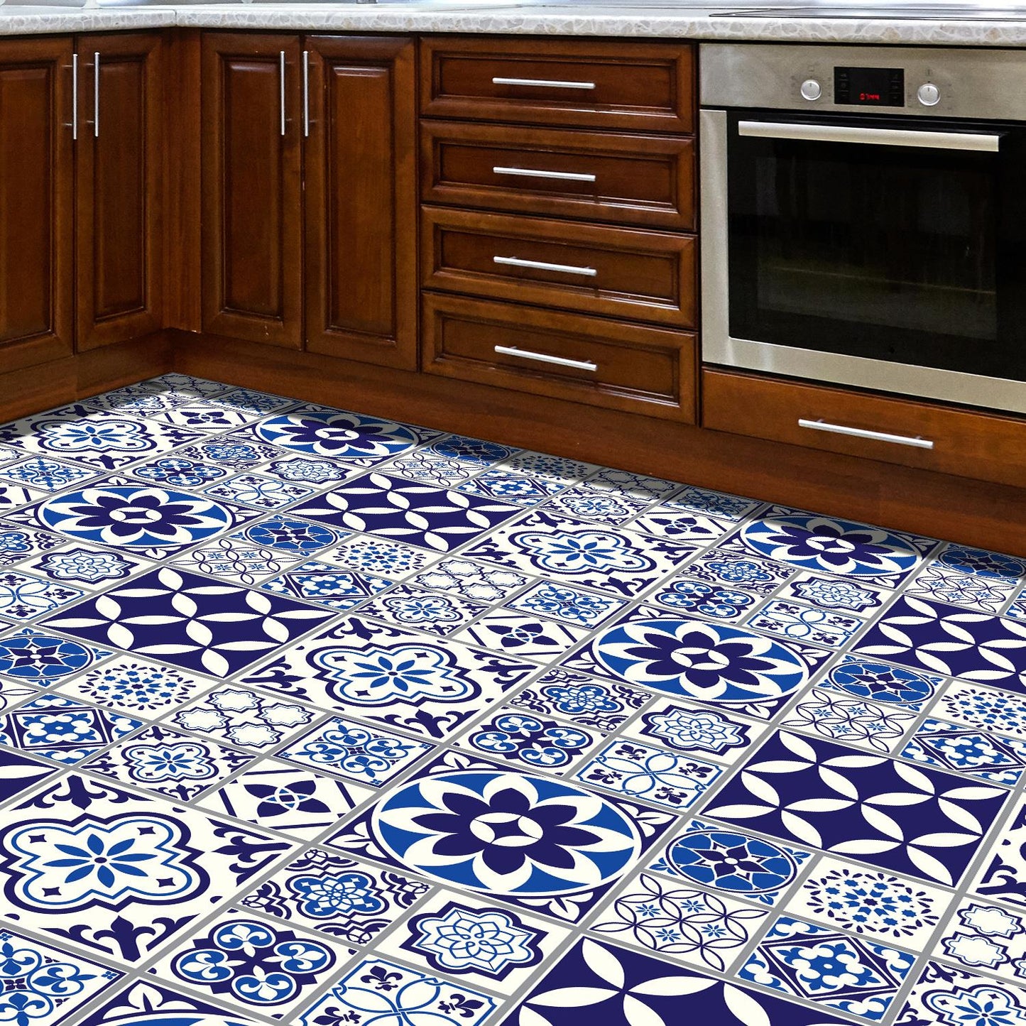 WFS6010 - Spanish and Moroccan Blue Tiles Melange Floor Sticker 120cm x 60 cm