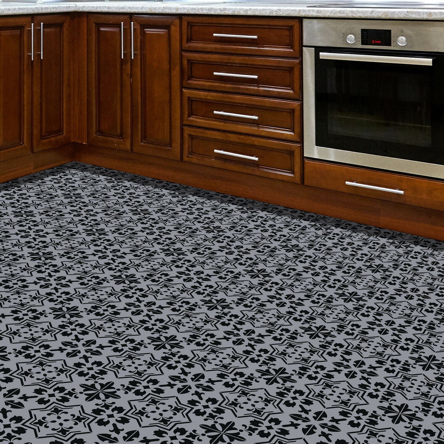 WFS6019 - Dark Cement Seamless Floral Pattern Floor Stickers 120cm x 60 cm