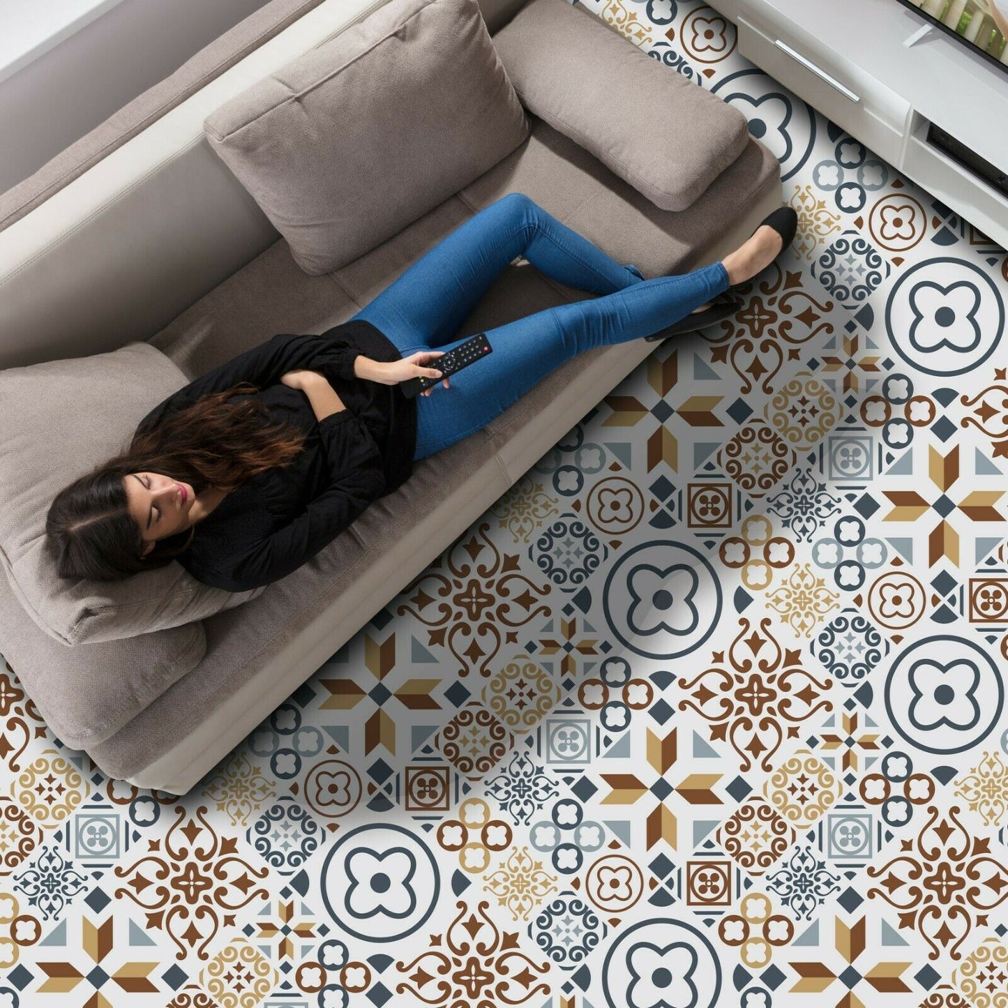 WFS6013 - Azulejo Tiles Melange Floor Sticker 120cm x 60 cm