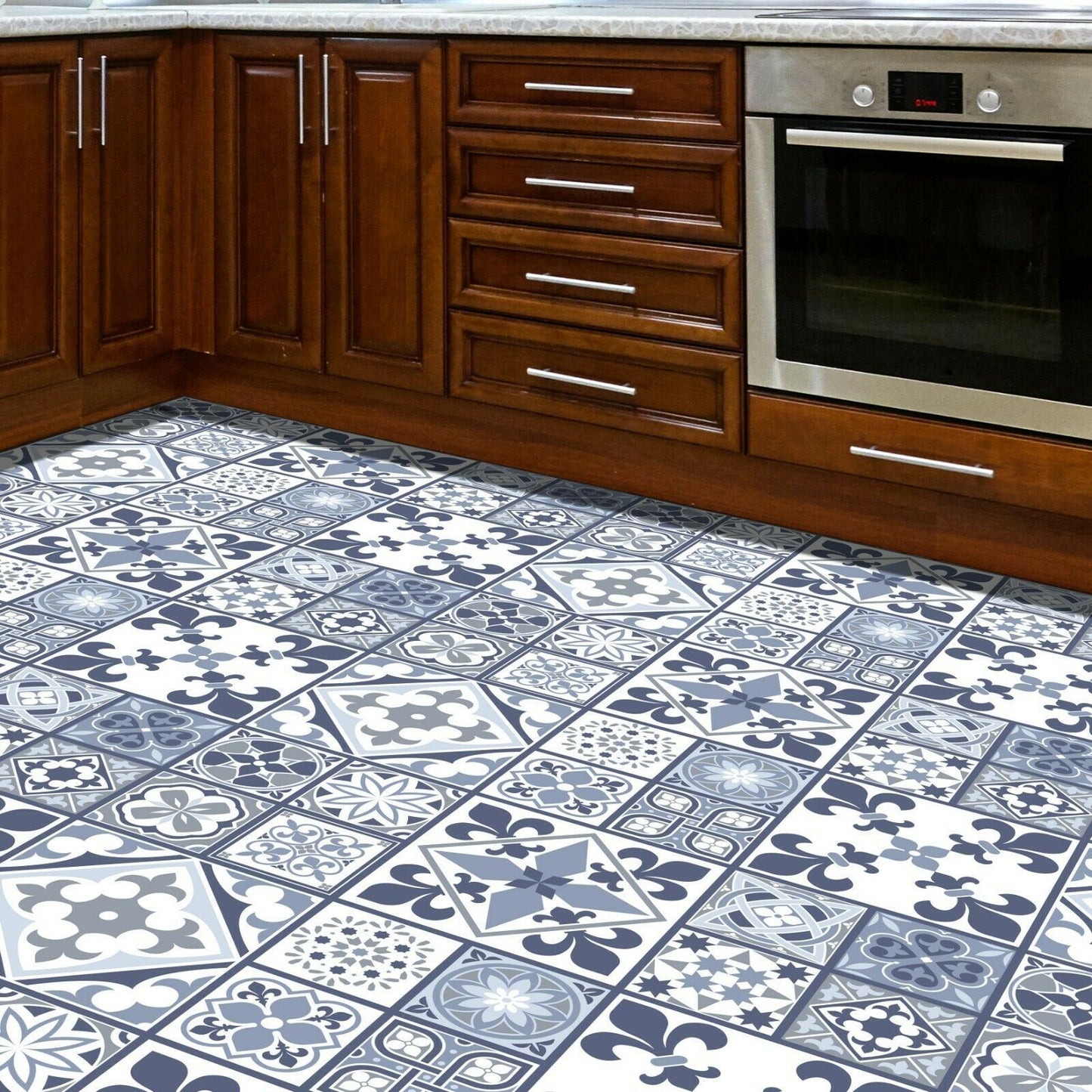 WFS6012 - Lisbon Blue Tiles Melange Floor Sticker 120cm x 60 cm