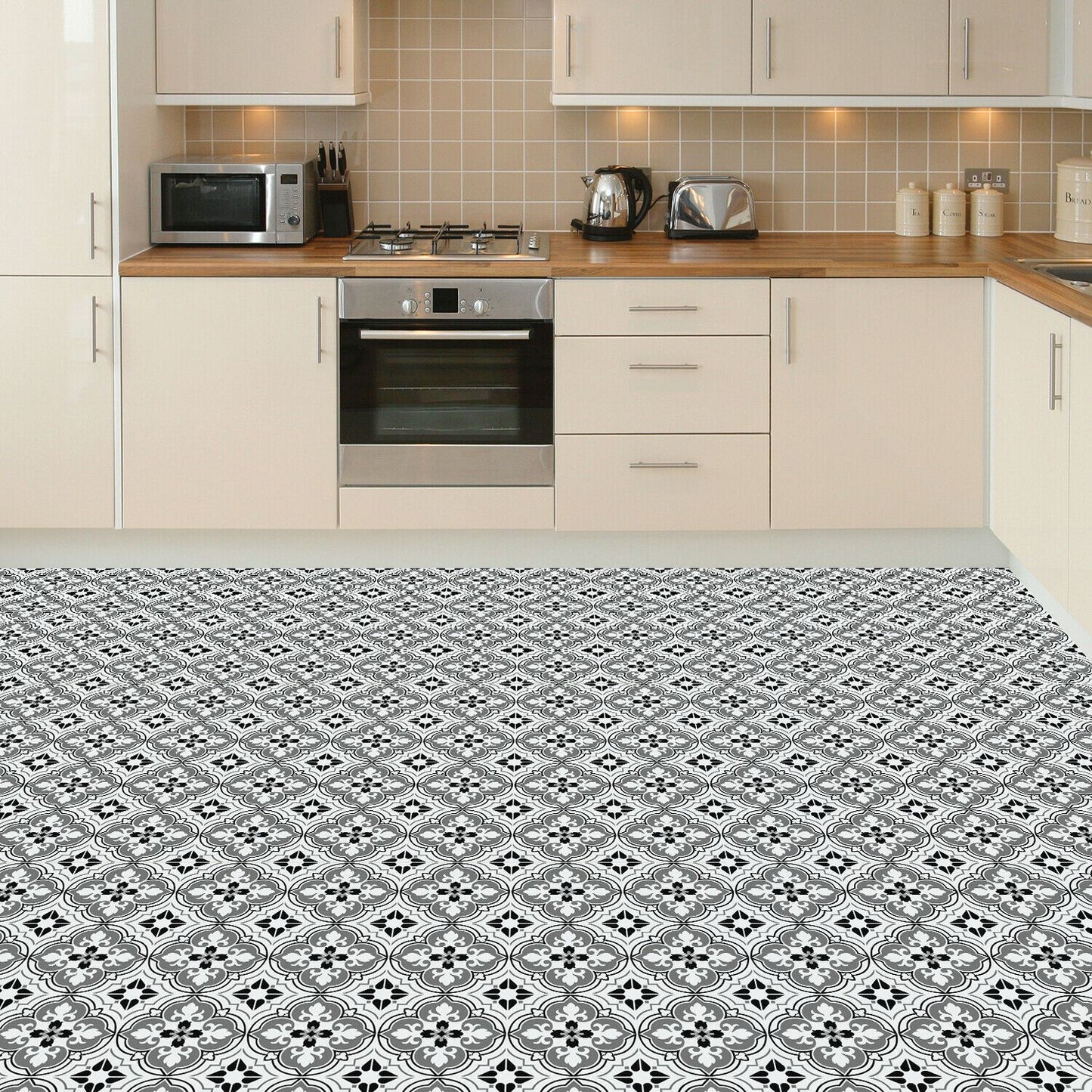 WFS6018 - Seamless Antique Floral Tiles Design Floor Stickers 120cm x 60 cm