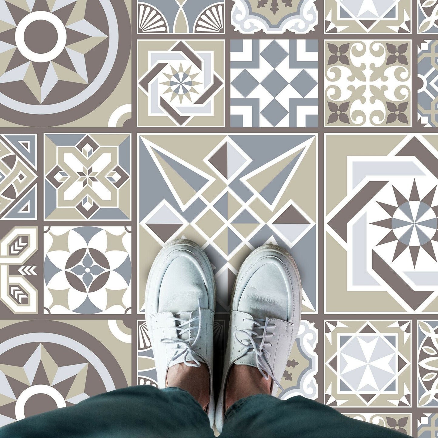 WFS6011 - Limestone Spanish Tiles Melange Floor Sticker 120cm x 60 cm
