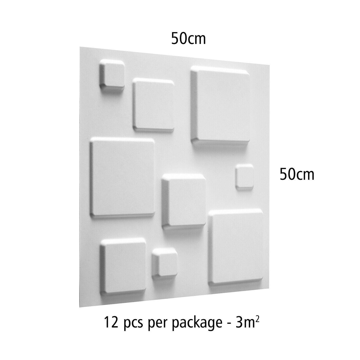 W3DP0008 - GA-WA09 Squares Eco Friendly 3D Wall Panels Decorative Tiles - 50x50 cm - 12 Boards (for 3 sqm2)