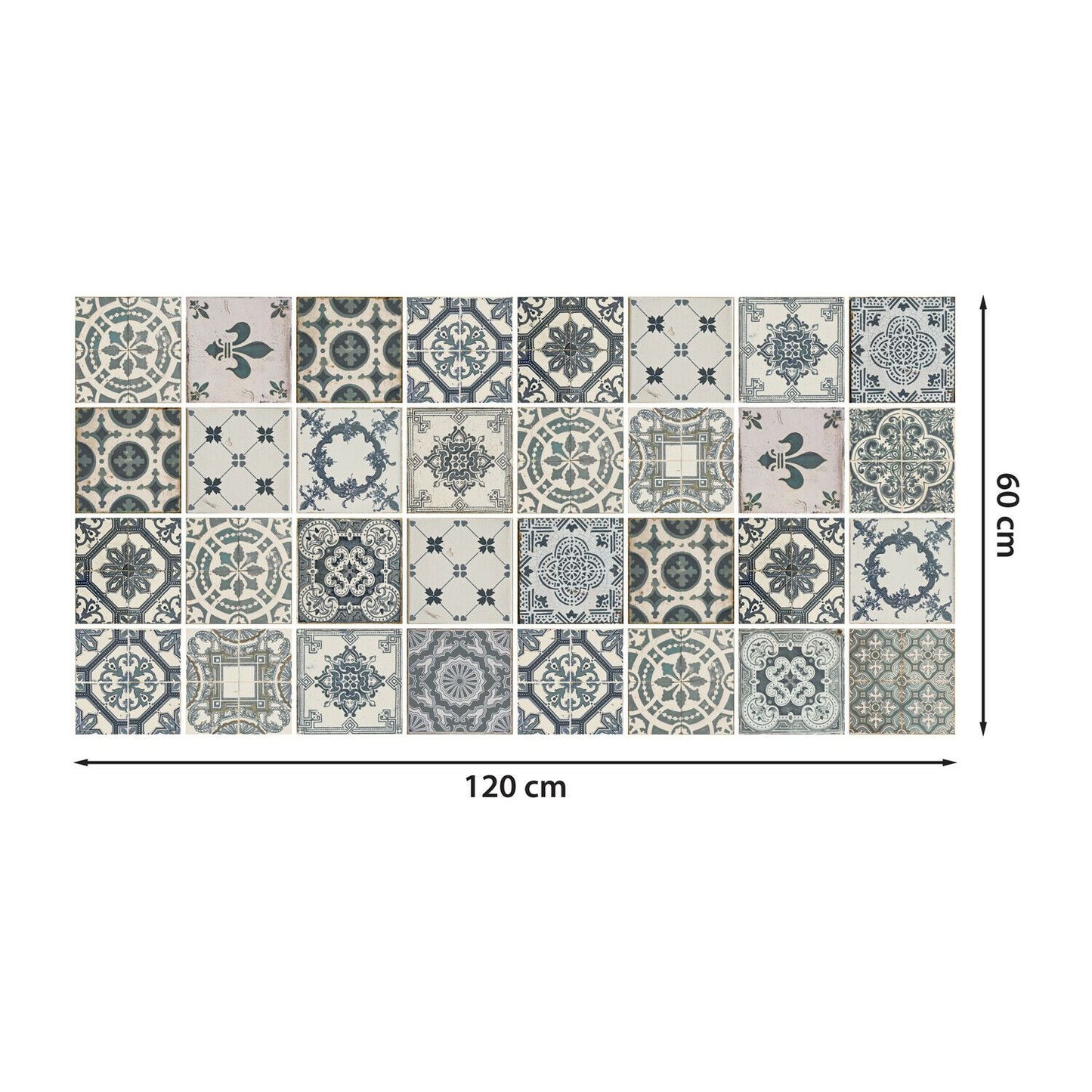 WFS6008 - Vintage Blue Azulejo Tiles Floor Sticker 120cm x 60 cm