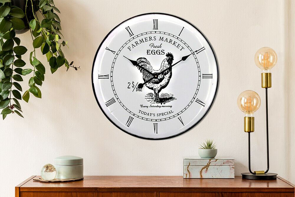 WC2128 - Vintage Rooster Metal Wall Clock - 60 cm / 23.6 in