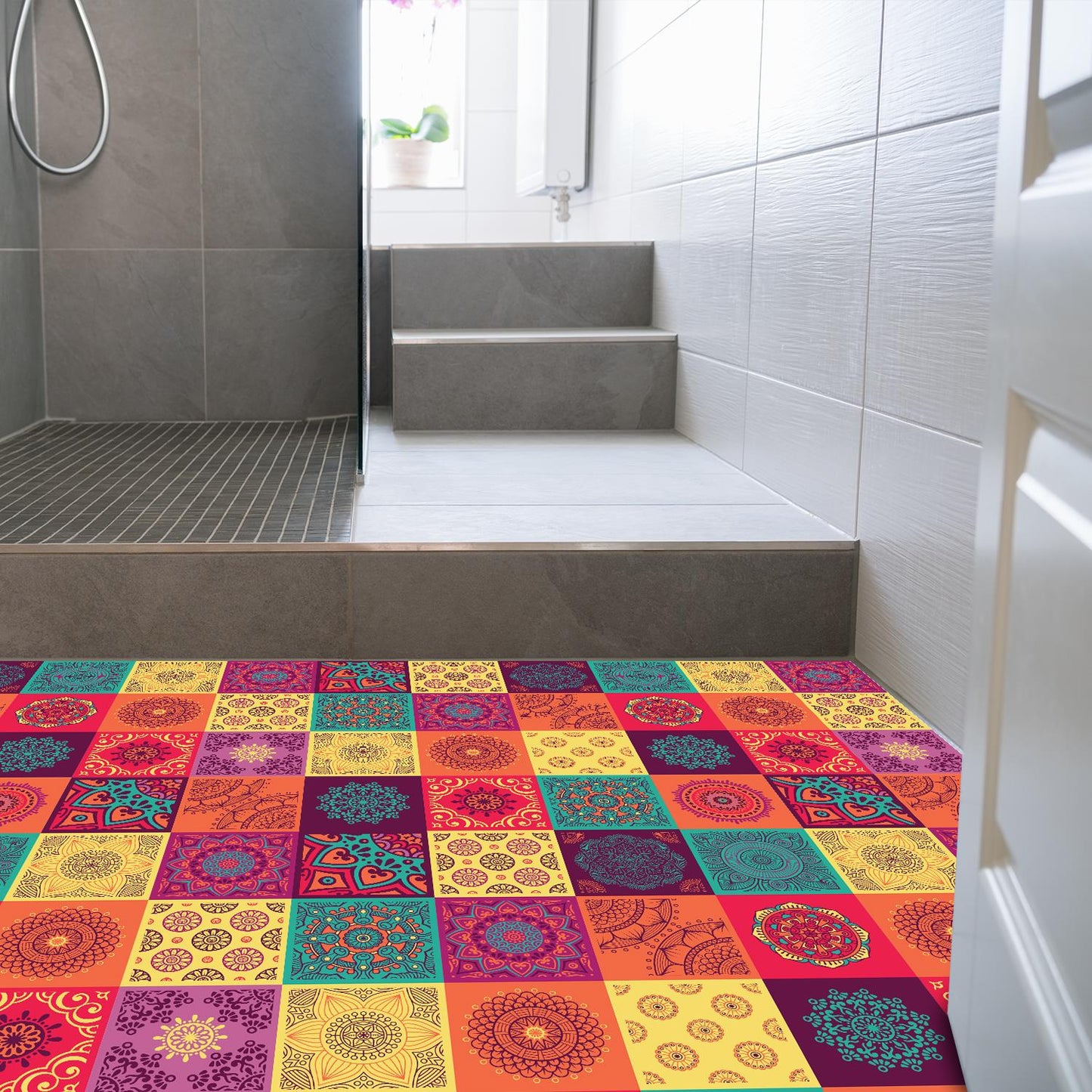 WFS6009 - Colourful Mandala Tiles Floor Sticker 120cm x 60 cm