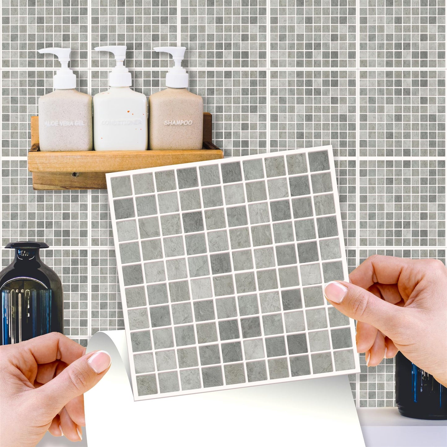WT1591 - Natural Grey Limestone Mosaic Wall Tile Sticker Set - 15 x 15 cm (6 x 6 in) - 24 pcs