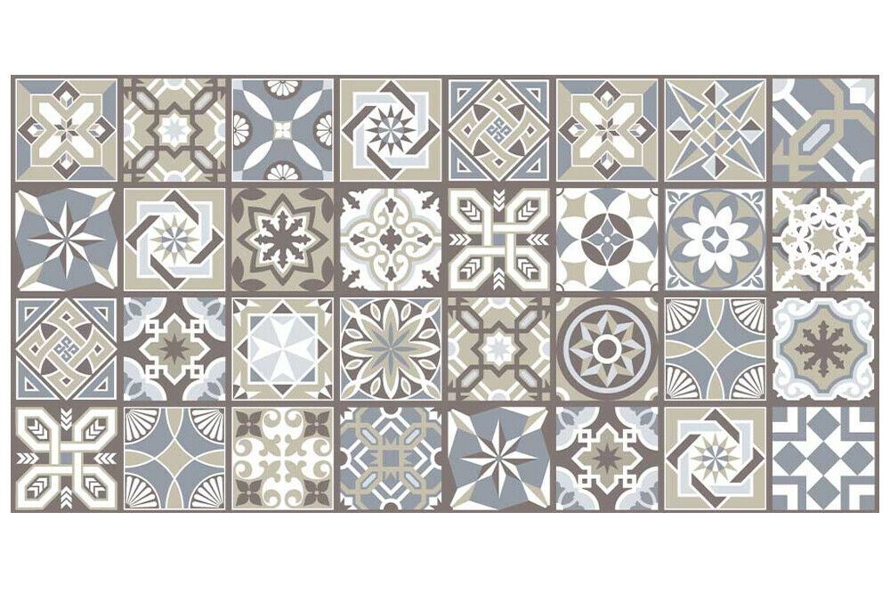 WFM6102 - Limestone Spanish Tiles Vinyl Rug Mat 120cm x 60 cm