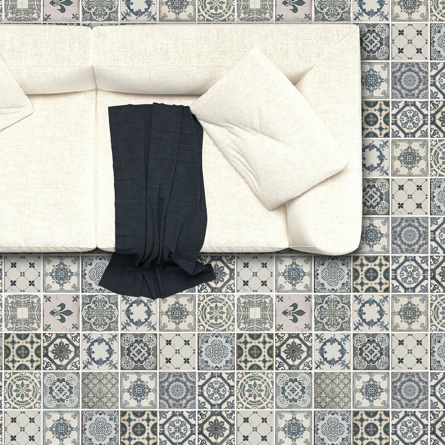 WFS6008 - Vintage Blue Azulejo Tiles Floor Sticker 120cm x 60 cm